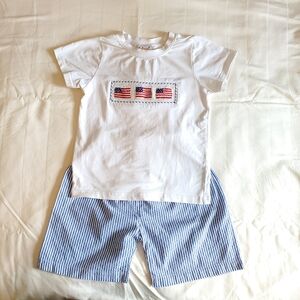 Kids White and Blue Striped Shirt Set
